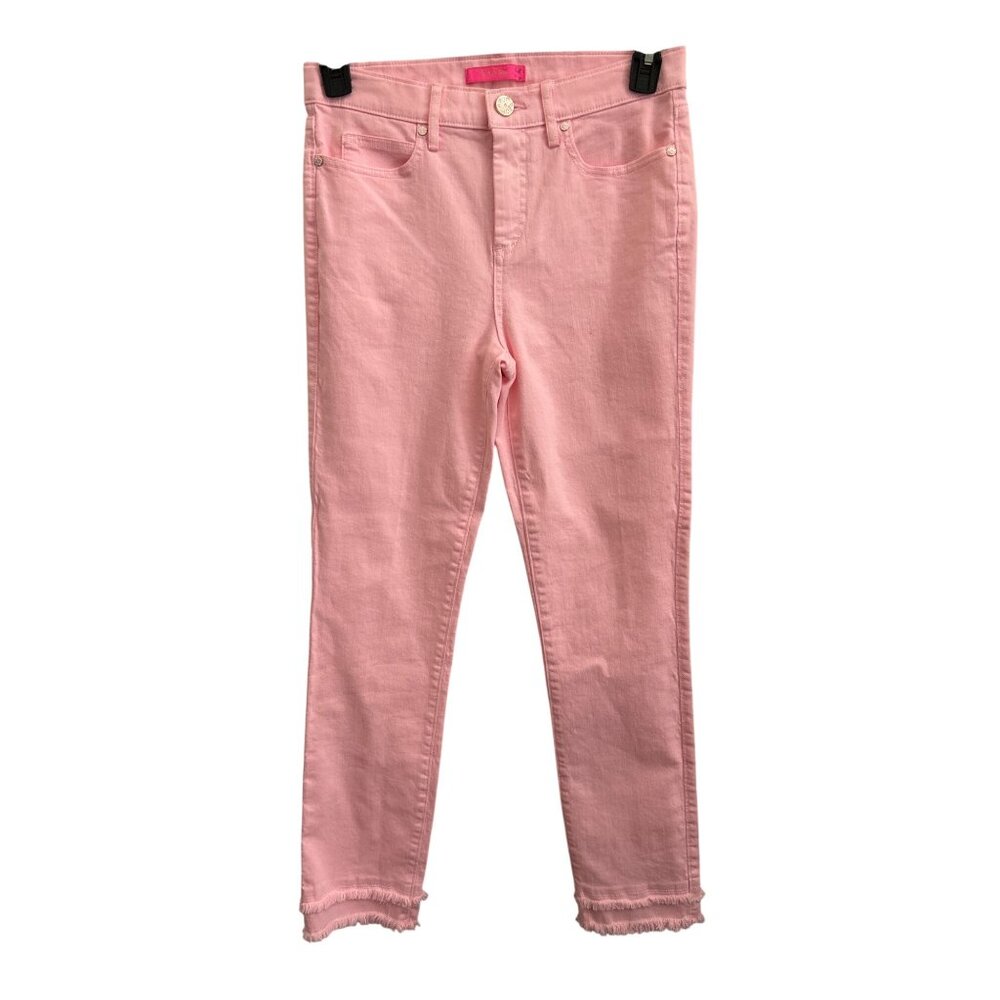 Lilly Pulitzer South Ocean High Rise Skinny Jeans Pink Size 6 Frayed Hem